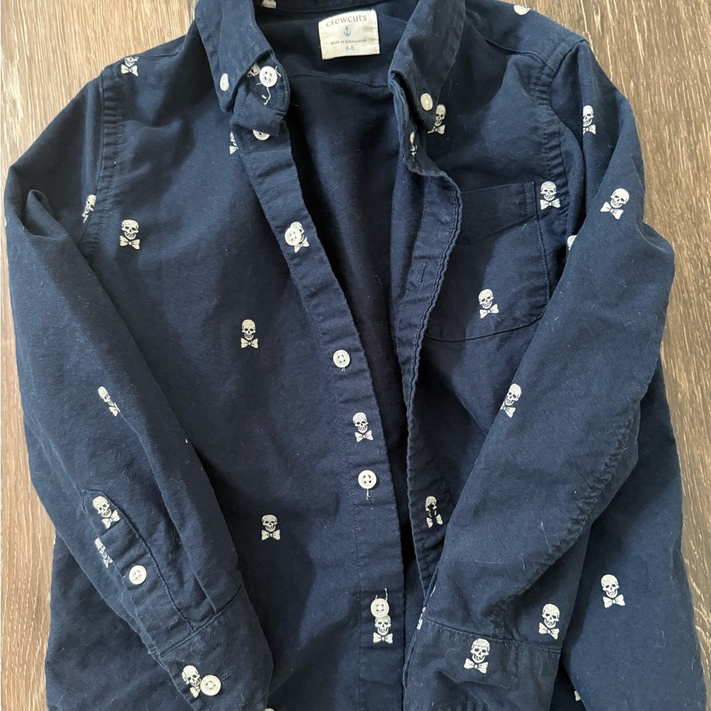 Navy Skull Print Button-Up Shirt